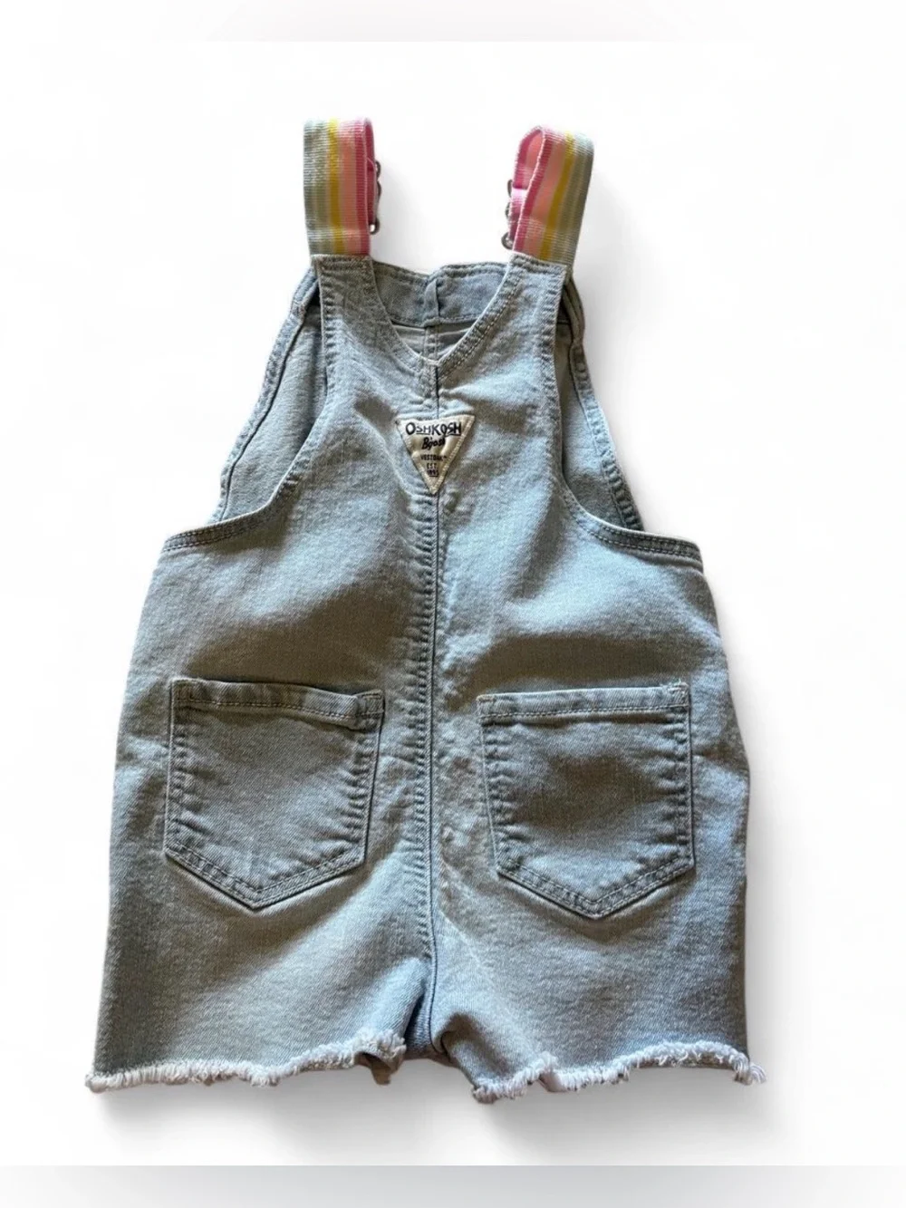 OshKosh B'gosh Light Blue Denim Heart-Pocket Short Overalls with Striped Straps